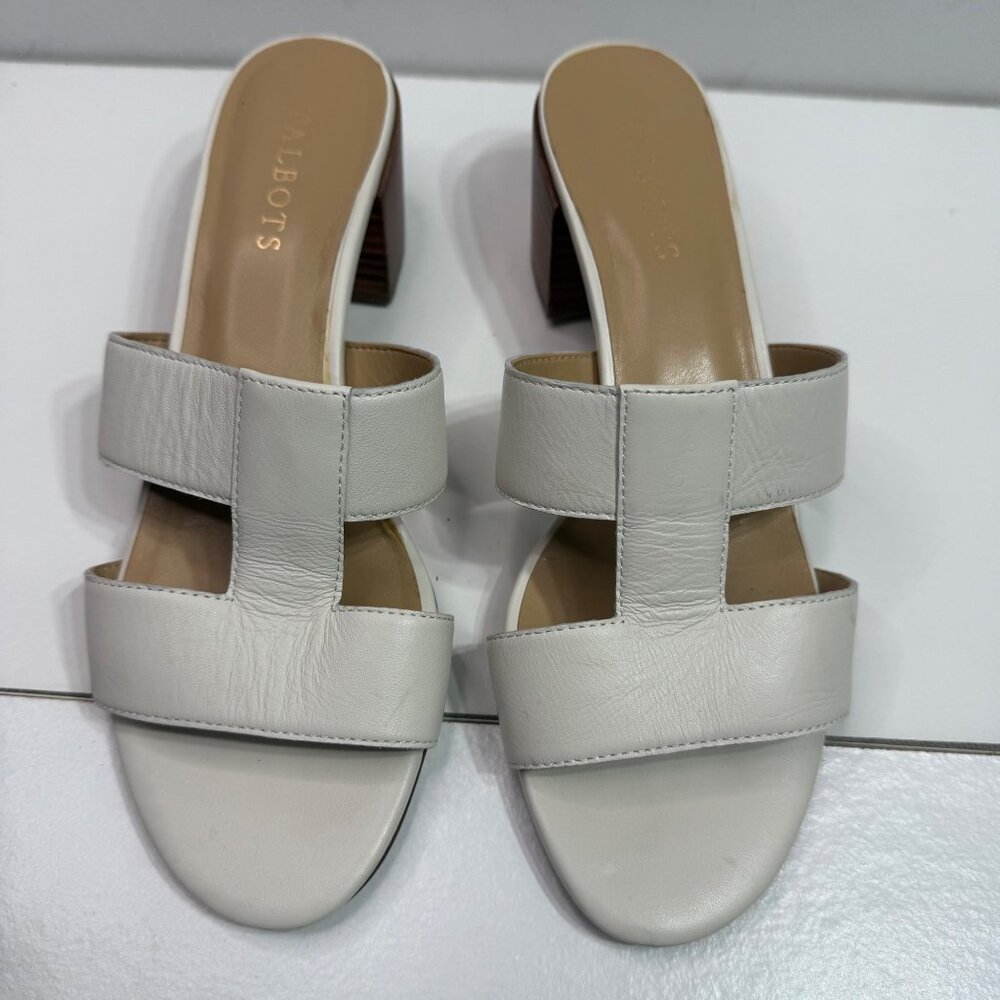 Talbots Womens 8.5M Soft White Tilly Nappa Leather Block Heel Sandals